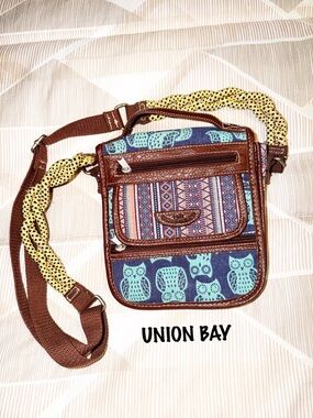 Boho Owl Crossbody Bag in Teal and Brown by Union Bay